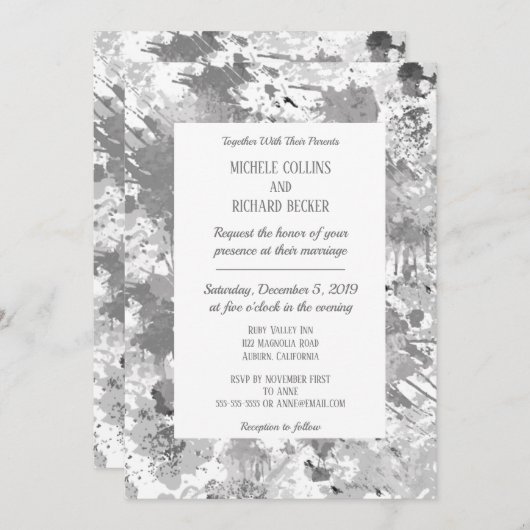 エレガントなブラックとグレー 招待状 (正面/裏面)