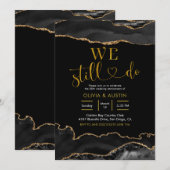 エレガントなブラックとゴールドのアゲート結婚記念日 招待状 (正面/裏面)