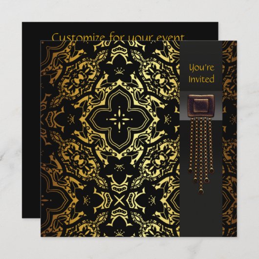 エレガントなブラックとゴールドのアートデコパーティー 招待状 (正面/裏面)