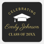 エレガントなブラックとゴールドのカスタム 2026 年卒業式 スクエアシール (正面)