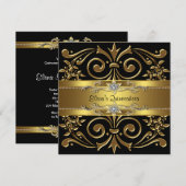 エレガントなブラックとゴールドのキンセアニエラ招待状 招待状 (正面/裏面)