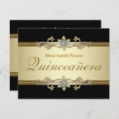 エレガントなブラックとゴールドのキンセアニエラ 招待状 (正面/裏面)