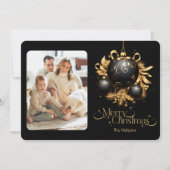 エレガントなブラックとゴールドのクリスマスフォト シーズンカード (正面)