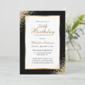エレガントなブラックとゴールドのコンフェッティ 50歳の誕生日 招待状 (スタンド正面)