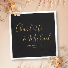 エレガントなブラックとゴールドのシグネチャーウェディング スタンダードカクテルナプキン