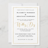 エレガントなブラックとゴールドのスクリプトとボーダー結婚式 招待状 (正面)