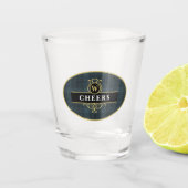 エレガントなブラックとゴールドのチェック柄 個人用カスタマイズ ショットグラス (正面)