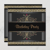 エレガントなブラックとゴールドのパーティー 招待状 (正面/裏面)