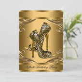 エレガントなブラックとゴールドのヒョウ柄の靴の誕生日パーティー 招待状 (スタンド正面)