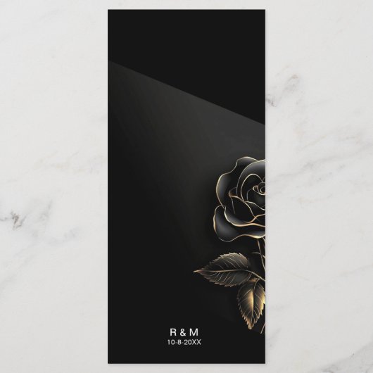 エレガントなブラックとゴールドのローズウェディング メニュー (裏面)