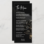エレガントなブラックとゴールドのローズウェディング メニュー (正面/裏面)
