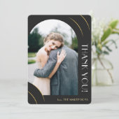 エレガントなブラックとゴールドの写真 ウェディング サンキューカード (スタンド正面)