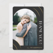 エレガントなブラックとゴールドの写真 ウェディング サンキューカード (正面)