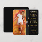 エレガントなブラックとゴールドの卒業発表 招待状 (正面/裏面)