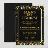 エレガントなブラックとゴールドの大人誕生日 招待状 (正面/裏面)