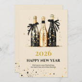 エレガントなブラックとゴールドの年賀状 シーズンカード (正面/裏面)