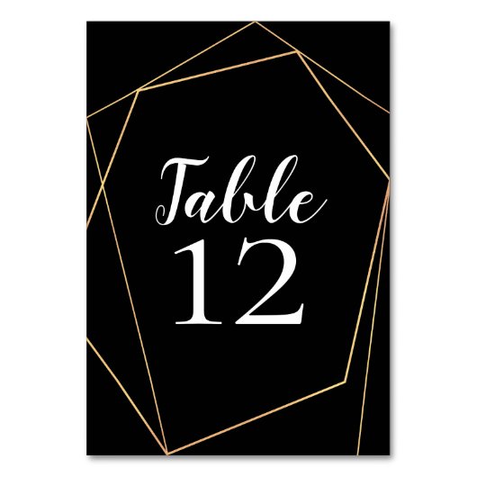 エレガントなブラックとゴールドの幾何学模様フレーム ウェディング テーブルナンバー (正面)