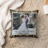 エレガントなブラックとゴールドの疑似グリッター フォト ウェディング クッション (ブランケット)