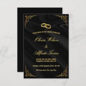 エレガントなブラックとゴールドの結婚式招待状 出欠カード (正面/裏面)