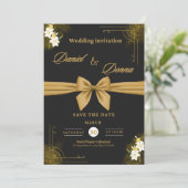 エレガントなブラックとゴールドの結婚式招待状 | 招待状 (スタンド正面)