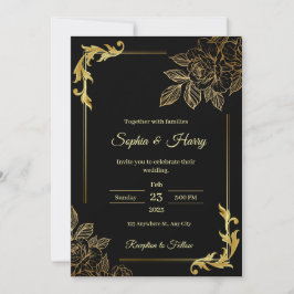 エレガントなブラックとゴールドの結婚式 招待状
