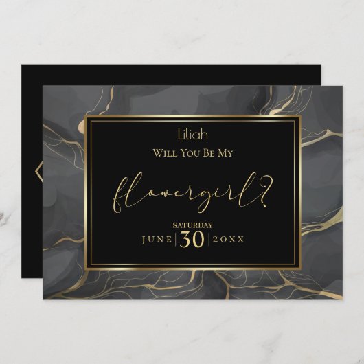 エレガントなブラックとゴールドの花嫁の花を私にくれますか 招待状 (正面/裏面)
