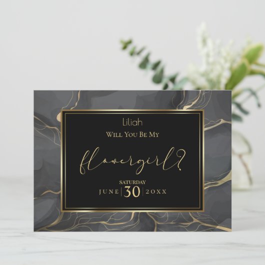 エレガントなブラックとゴールドの花嫁の花を私に添えてくれますか 招待状 (スタンド正面)