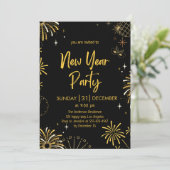 エレガントなブラックとゴールドの花火 新年の夜 招待状 (スタンド正面)