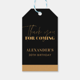エレガントなブラックとゴールドの誕生日お礼メッセージ ギフトタグ
