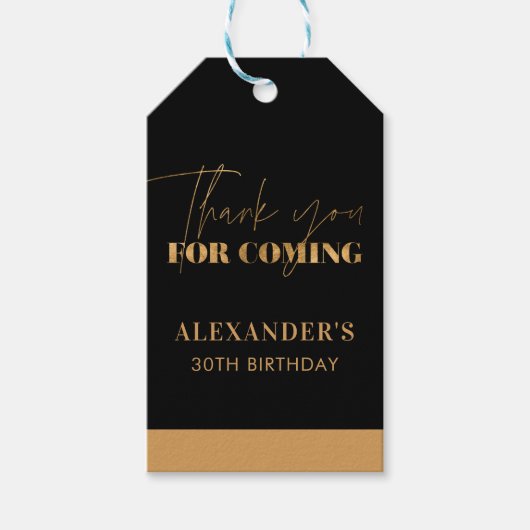 エレガントなブラックとゴールドの誕生日お礼メッセージ ギフトタグ (正面)