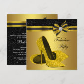エレガントなブラックとゴールドの誕生日パーティー 招待状 (正面/裏面)