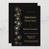 エレガントなブラックとゴールドの退職祝賀会 招待状 (正面/裏面)
