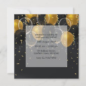 エレガントなブラックとゴールドの風船の誕生日 招待状 (正面)