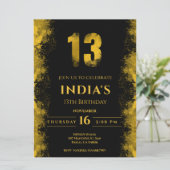 エレガントなブラックとゴールドの13歳の誕生日招待状 招待状 (スタンド正面)