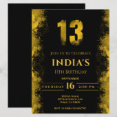 エレガントなブラックとゴールドの13歳の誕生日招待状 招待状 (正面/裏面)