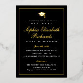 エレガントなブラックとゴールドの3枚写真 卒業式 箔招待状 (正面)