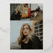 エレガントなブラックとゴールドの3枚写真 卒業式 箔招待状 (裏面)