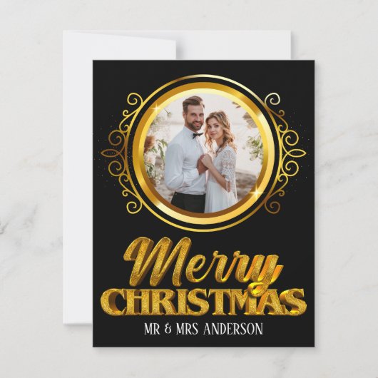 エレガントなブラックとゴールドの3D クリスマス Mr & Mrs (正面)