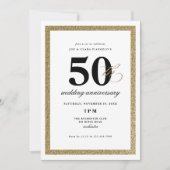 エレガントなブラックとゴールドの50周年結婚記念日 招待状 (正面)