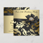 エレガントなブラックとゴールドの50歳の誕生日パーティー 招待状 (正面/裏面)