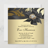 エレガントなブラックとゴールドの50歳の誕生日パーティー 招待状 (裏面)