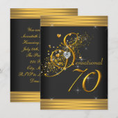 エレガントなブラックとゴールドの70歳の誕生日パーティー 招待状 (正面/裏面)