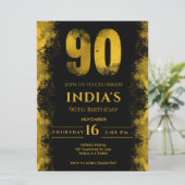 エレガントなブラックとゴールドの90歳の誕生日パーティー 招待状 (スタンド正面)