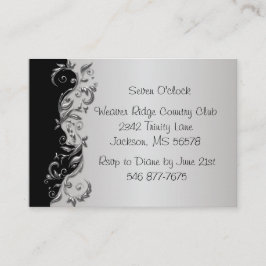 エレガントなブラックとシルバーの花の結婚式の披露宴 エンクロージャーカード