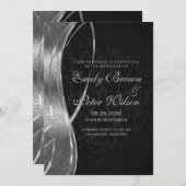 エレガントなブラックとシルバーグレイのダマスクウェディング 招待状 (正面/裏面)