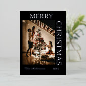 エレガントなブラックとシルバーフォイルのホリデー写真カード 箔シーズンカード (立ち正面)