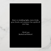 エレガントなブラックとシルバーフォイルのホリデー写真カード 箔シーズンカード (裏面)