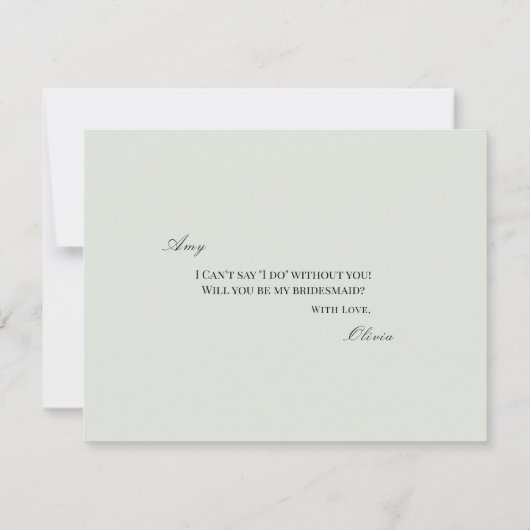 エレガントなブラックとセージグリーンの花嫁の伴娘提案カード セーブザデート (裏面)