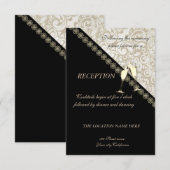 エレガントなブラックとダマスクの結婚披露宴 招待状 (正面/裏面)