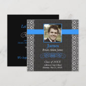 エレガントなブラックとトゥルー・ブルー - 卒業式招待状 招待状 (正面/裏面)